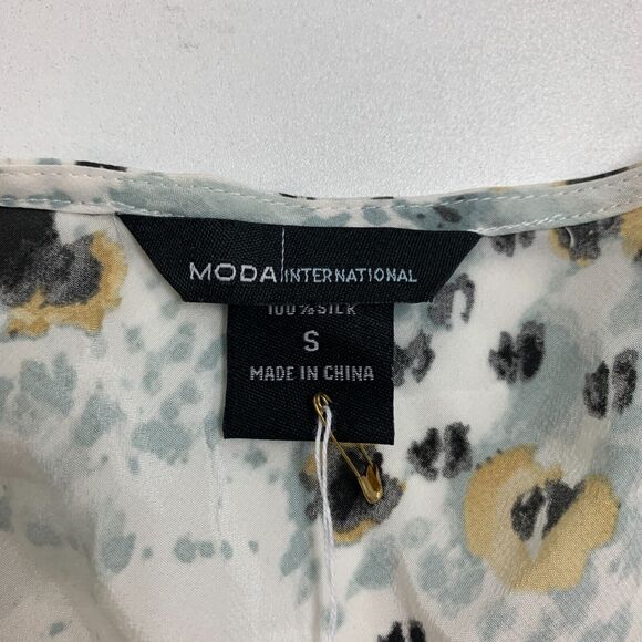 Moda International Silk Blouse Women S Grey Leopard Plunge V Neck Flutter Sleeve - Picture 9 of 14